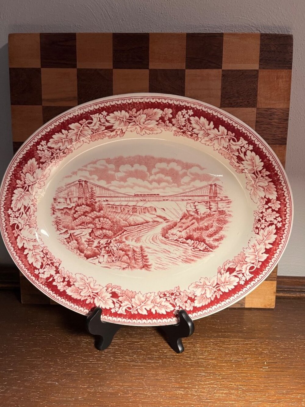 Currier and Ives Suspension Bridge Niagara Falls Oval Platter A754
